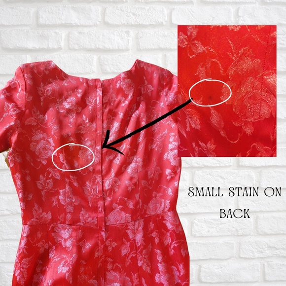 Vintage Red 1950s Rockabilly Brocade Shimmer Party Fit and Flare Tea Dress - Picture 5 of 5